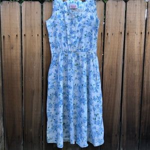 Vintage 80s blue white floral dress with bolero 8M